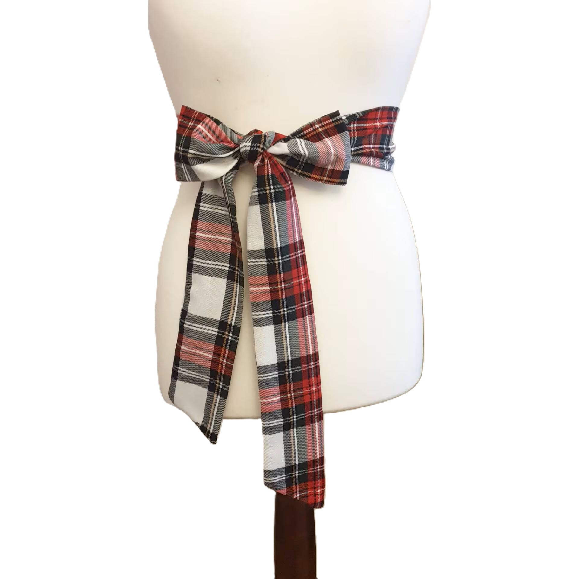Women's White Tartan Sash, Tartan Plaid Sashes, Belt, Wedding