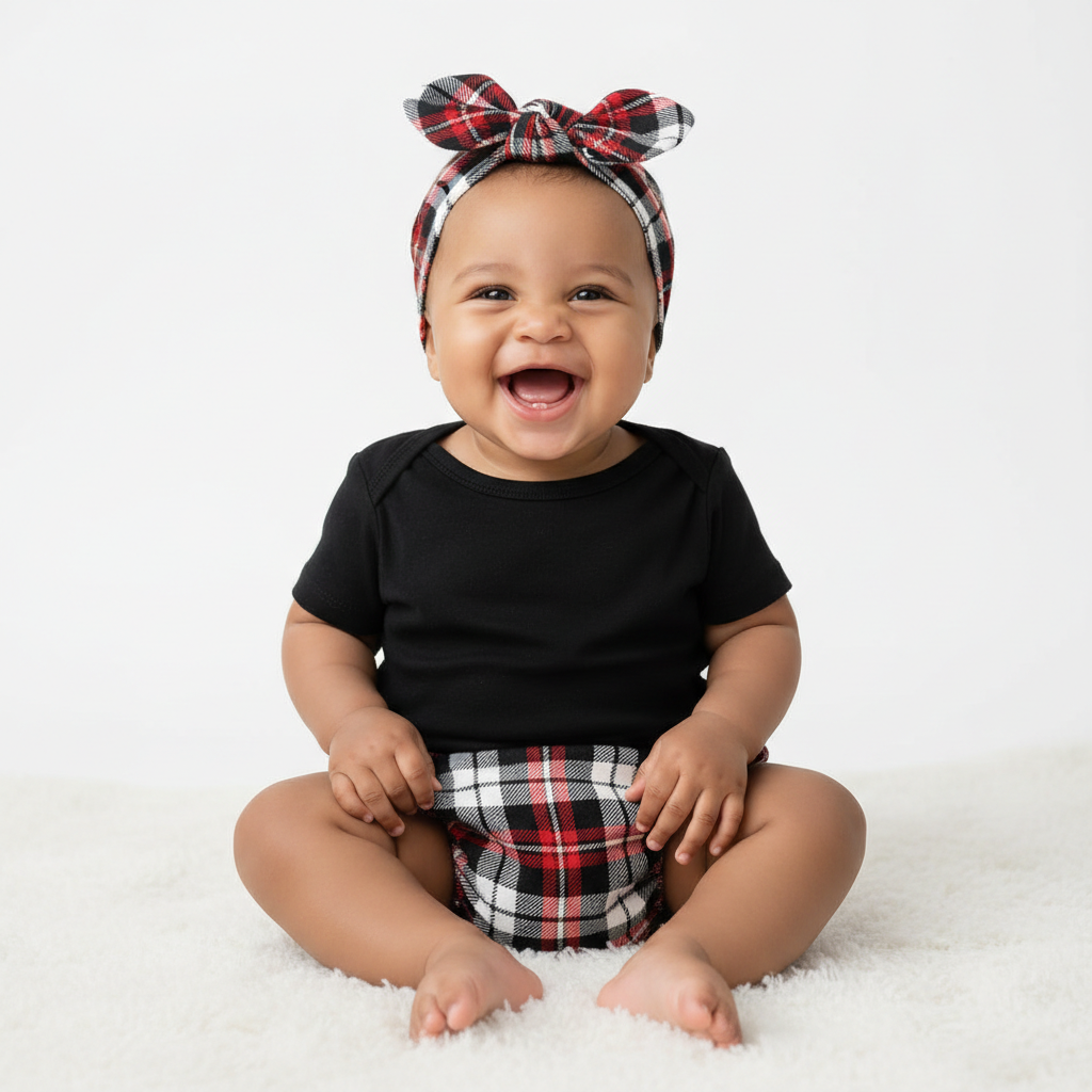 Baby Sitting Up in Tartan Set
