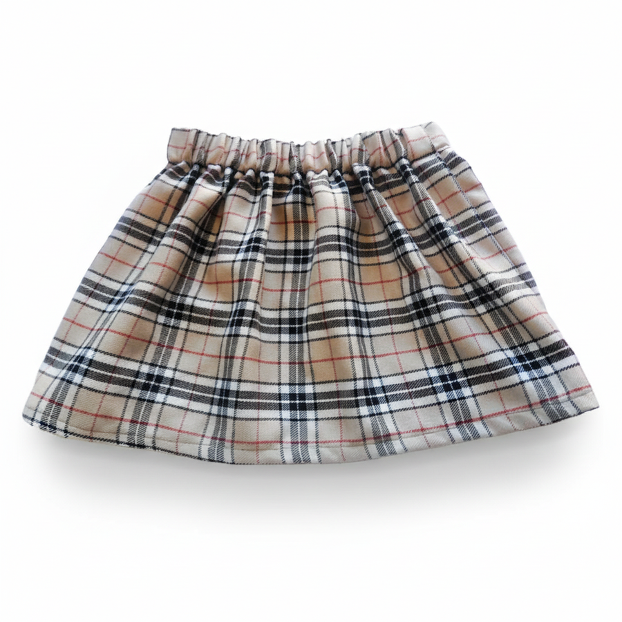 Baby Beige Tartan Print Skirt & Headwrap Set - Girl's Set