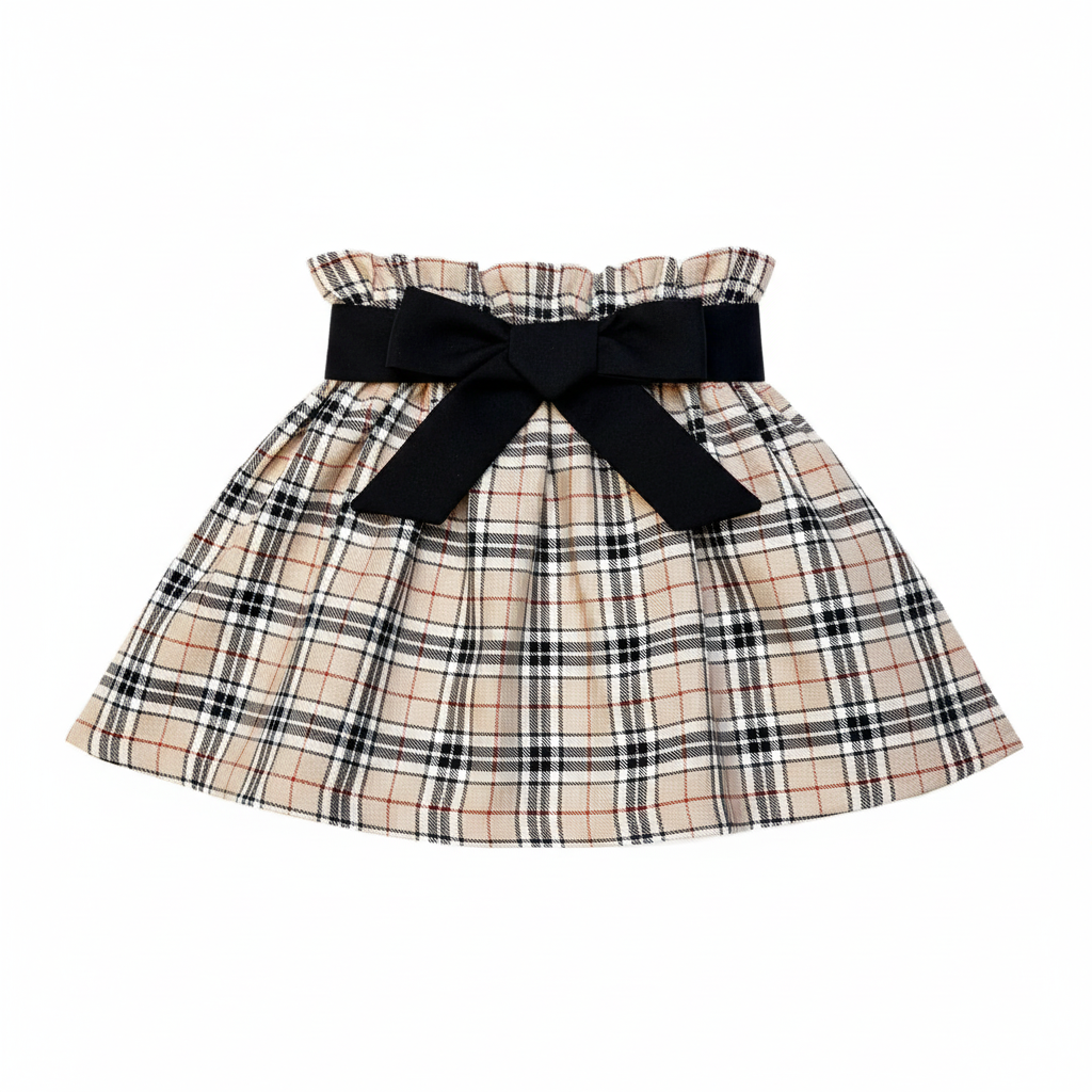 Beige Tartan Skirt Black Sash