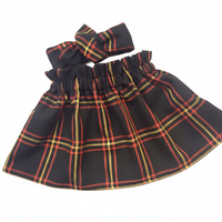 Baby's Skirt and Headwrap Set Girl's Black & Brown Tartan Print image 2