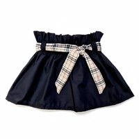 Black High Waisted Skirt Beige Tartan Sash Belt And Bow Baby Set image 4