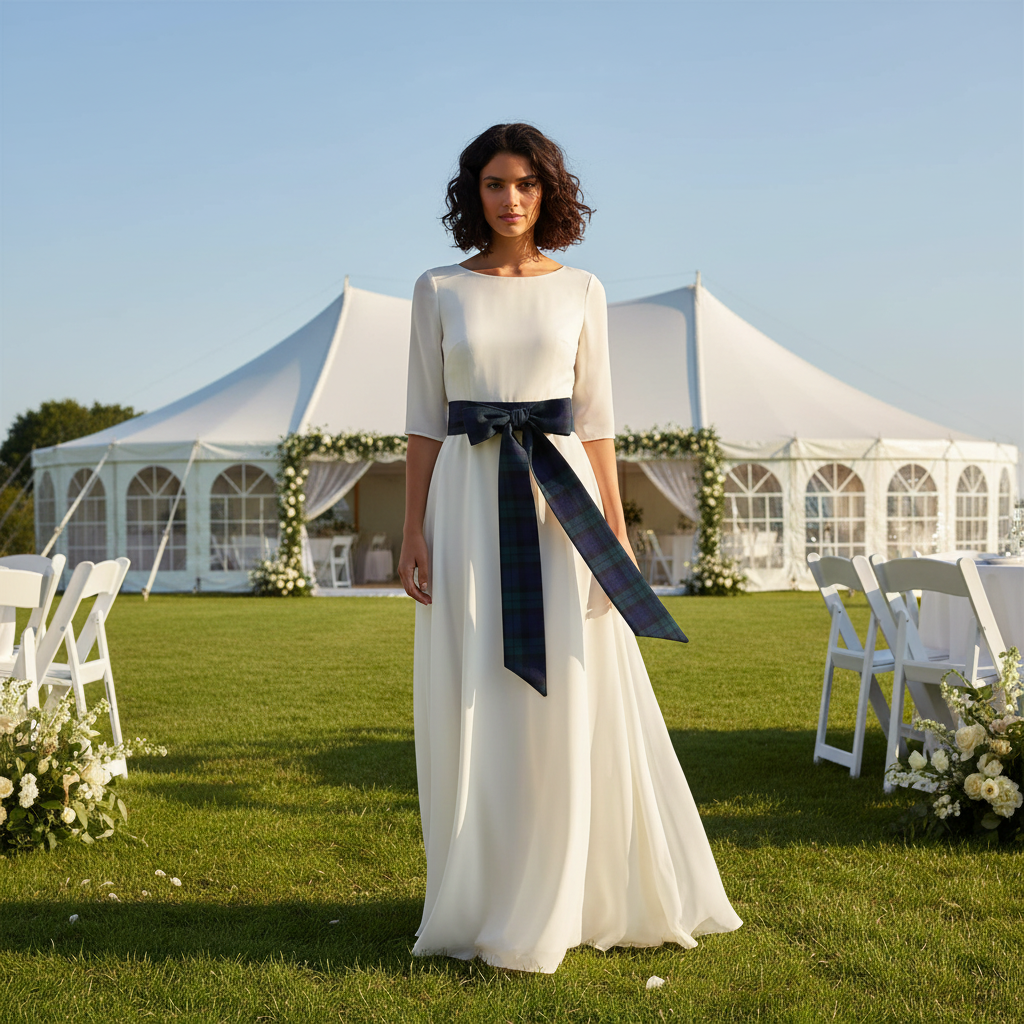 Black Watch Tartan Sash at outdoor wedding