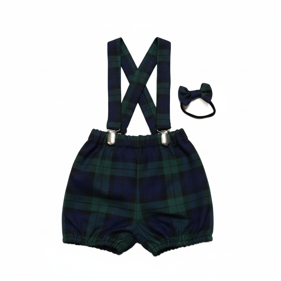 Black Watch Tartan Print Boy's Bloomer with Braces and Dickie Bow Tie Set