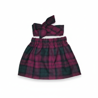 Deep  Burgundy / Wine Red & Black Tartan Print Baby Skirt & Headwrap Set image 4
