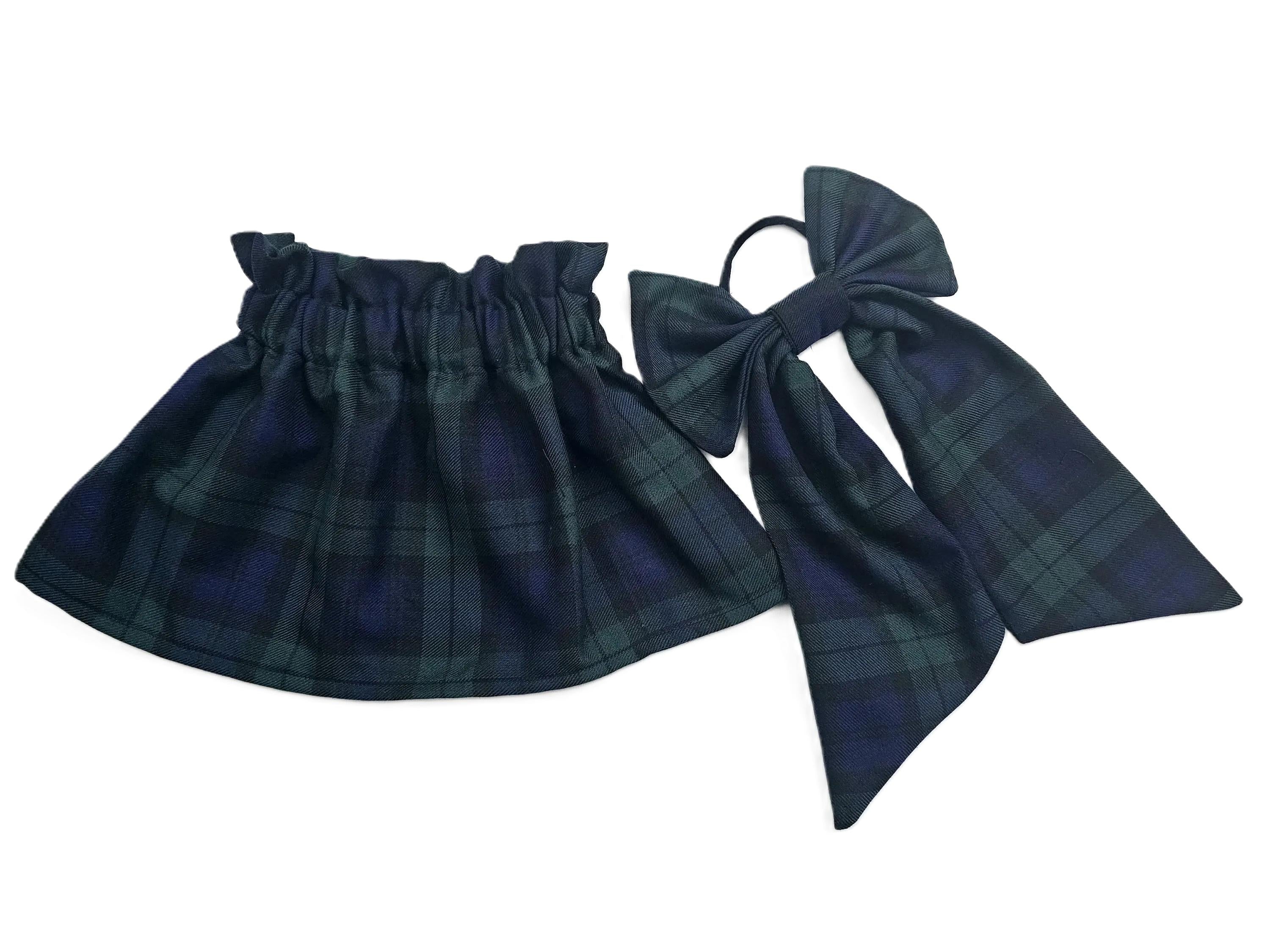 Black Watch Tartan Print Chlidren's Skirt and Neck Bow Set