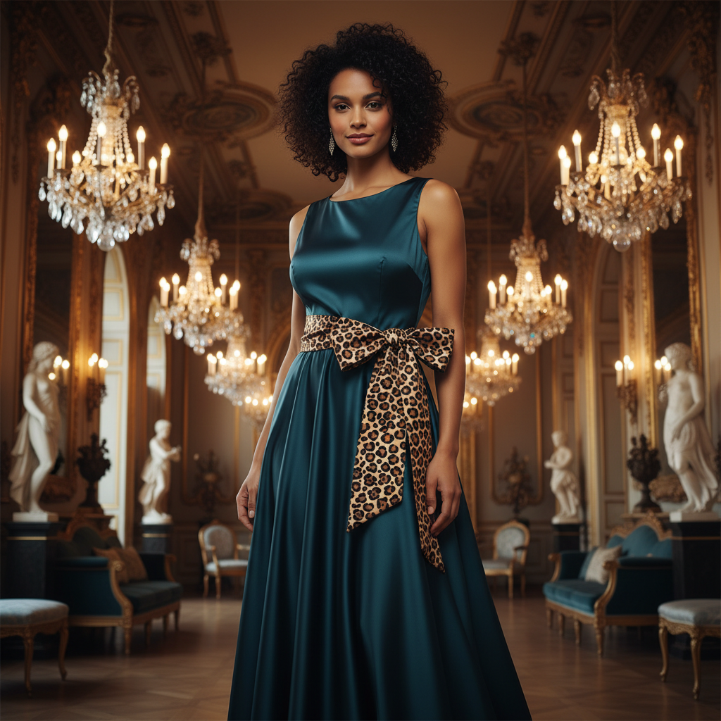 Different woman with thinner leopard print sash at elegant party