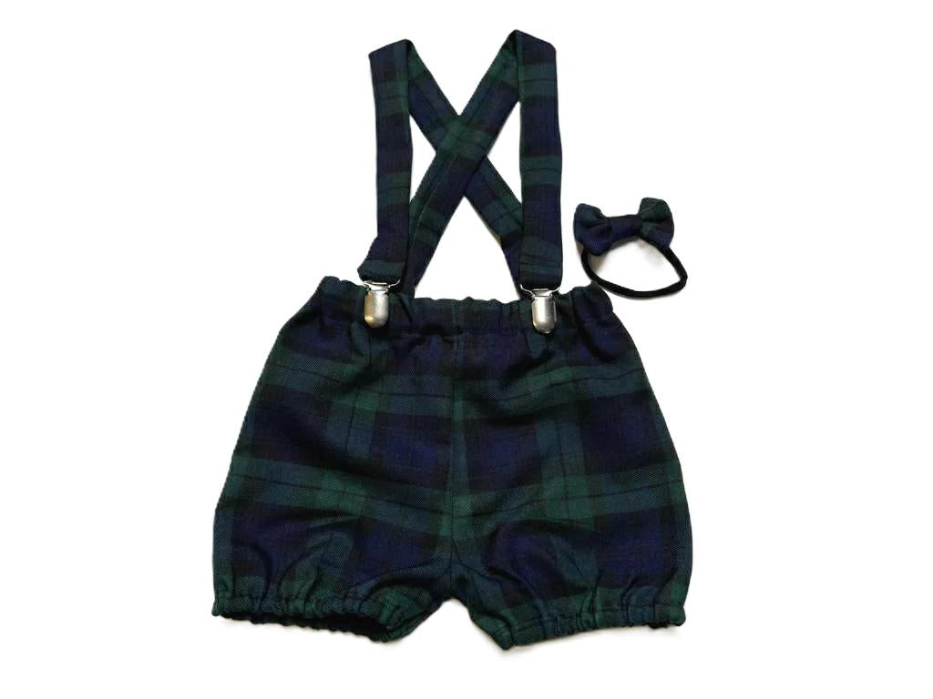 Black Watch Tartan Print Boy's Bloomer with Braces and Dickie Bow Tie Set