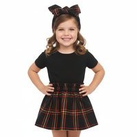 Baby's Skirt and Headwrap Set Girl's Black & Brown Tartan Print image 1