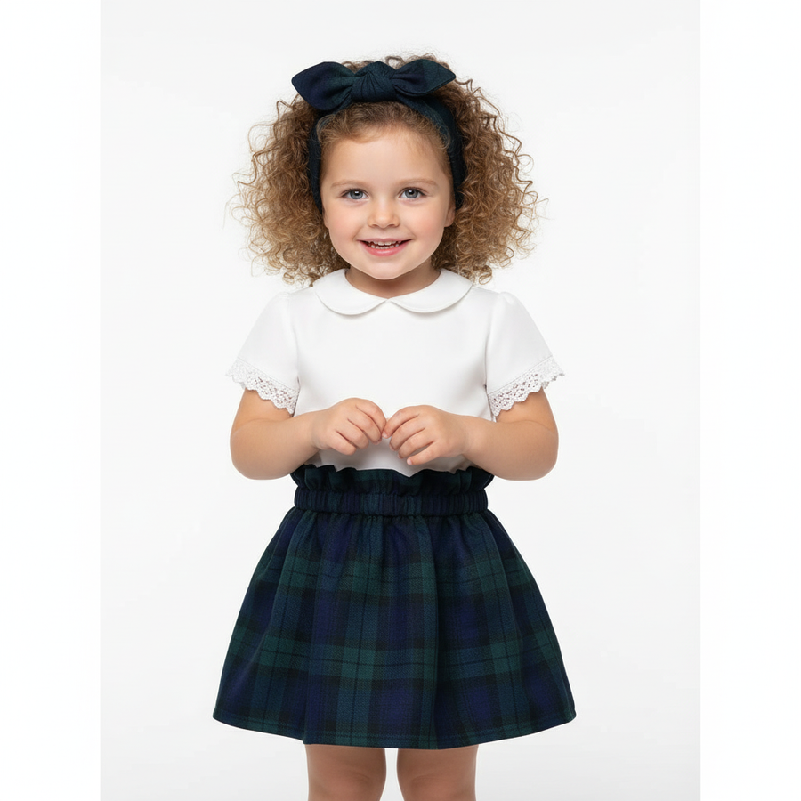 Black Watch Tartan Print High Waist Skirt and Headwrap