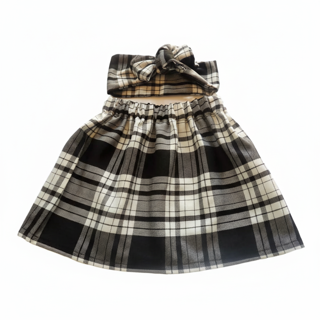 Grey Black Tartan Set White Background