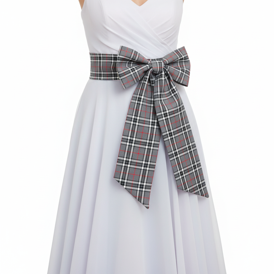 Women's Grey Black Tartan Sash, Tartan Plaid Sashes, Belt, Party Wedding Accessory