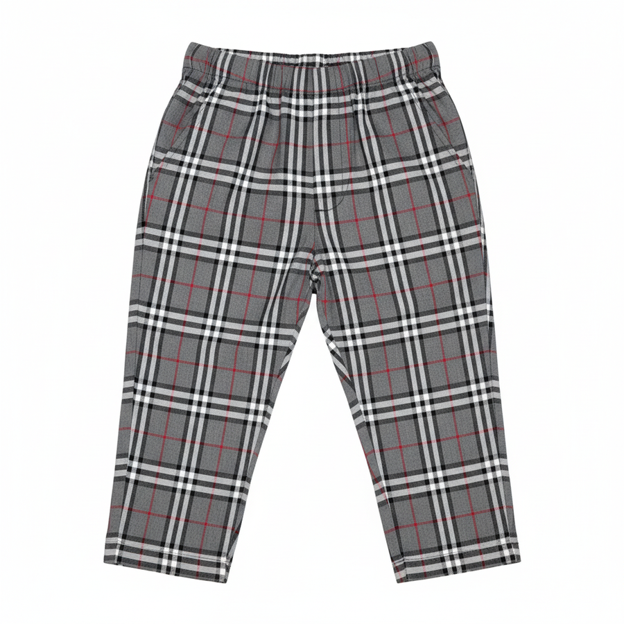 Grey Tartan Print Boy's Trousers Pants Trews