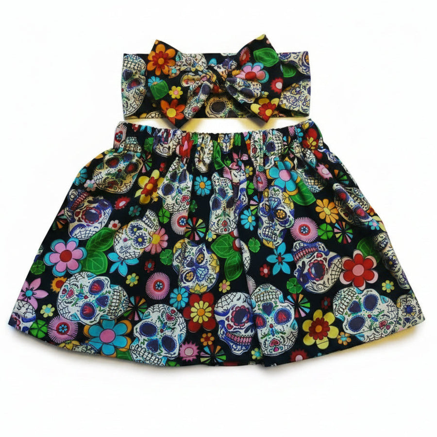 Baby Girls Alien Skulls Skirt & Headwrap Set