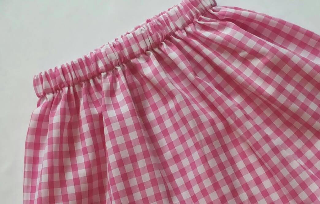 Gingham Baby's Skirt and Headwrap Cute Baby Set Pink checked Print Baby Girls Clothes NEW
