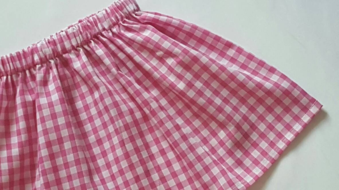Gingham Baby's Skirt and Headwrap Cute Baby Set Pink checked Print Baby Girls Clothes NEW