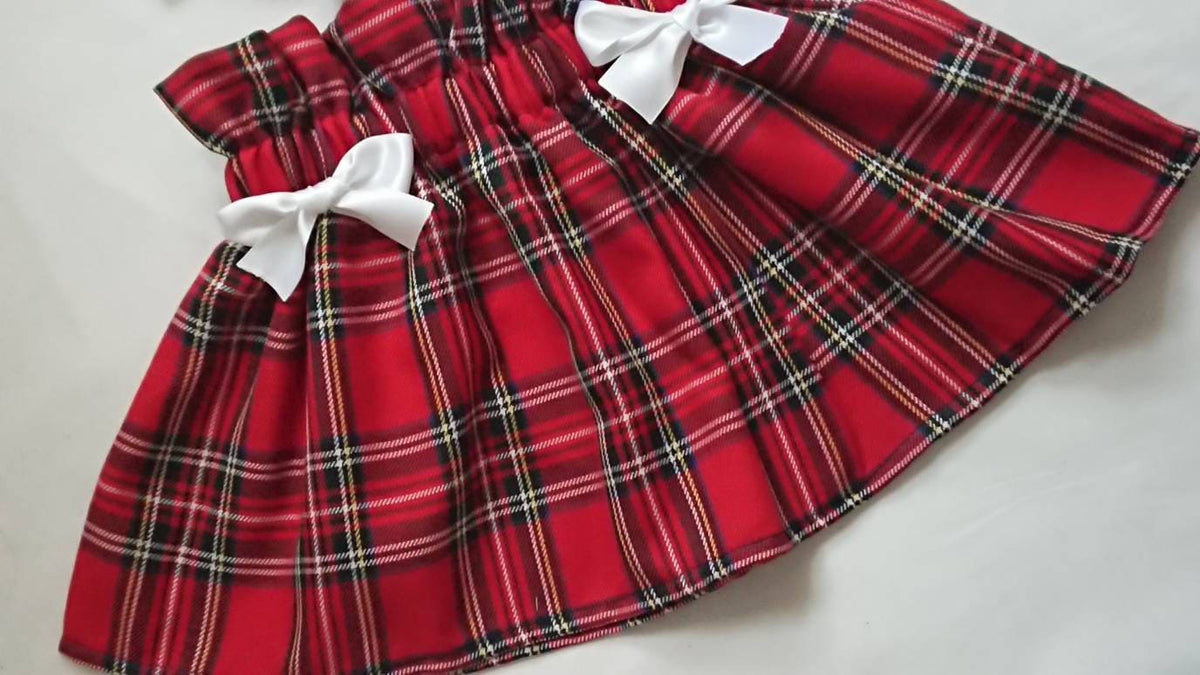 Red Tartan High Waisted Skirt and Headwrap Cute Baby Set Tartan Print Baby Girls Clothes NEW