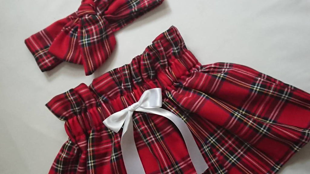 Baby's Skirt and Headwrap Cute Baby Set Tartan Print Baby Girls Clothes NEW