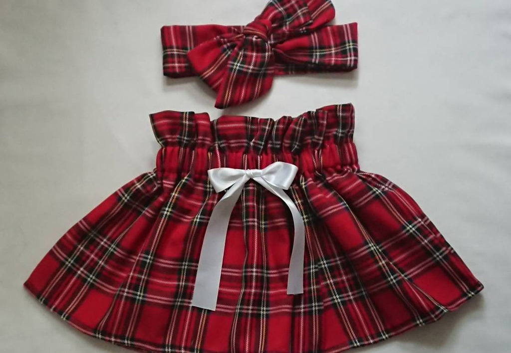 Baby's Skirt and Headwrap Cute Baby Set Tartan Print Baby Girls Clothes NEW