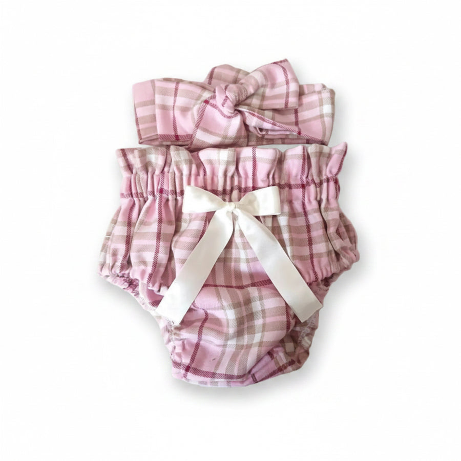 Pink Tartan Girls' Bloomer & Headwrap Set