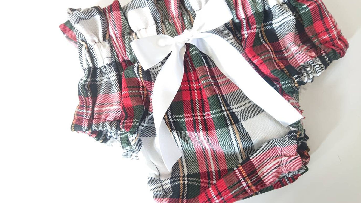 Tartan Baby Bloomers and Headwrap Set, Cotton Winter Outfit