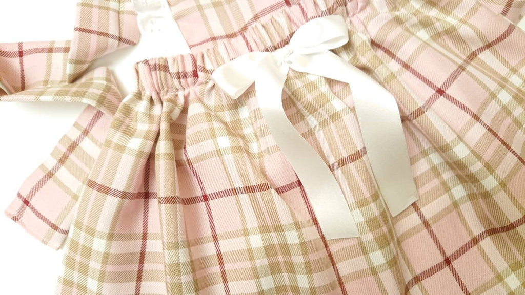 Baby Girl's Pink Tartan Pinafore Dress with Lace