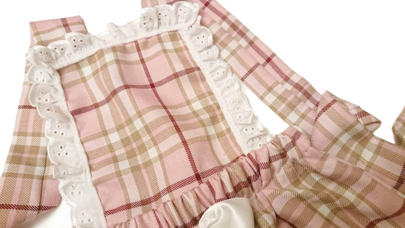 Baby Girl's Pink Tartan Pinafore Dress with Lace