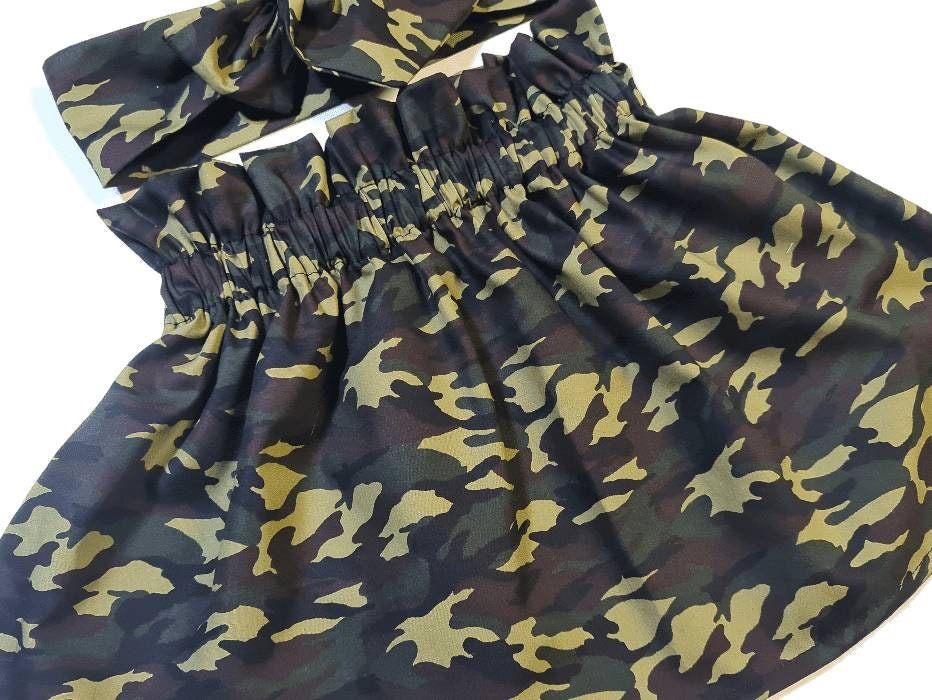 Baby's Skirt and Headwrap Cute Baby Set Army Camouflage Print Girls Clothes NEW