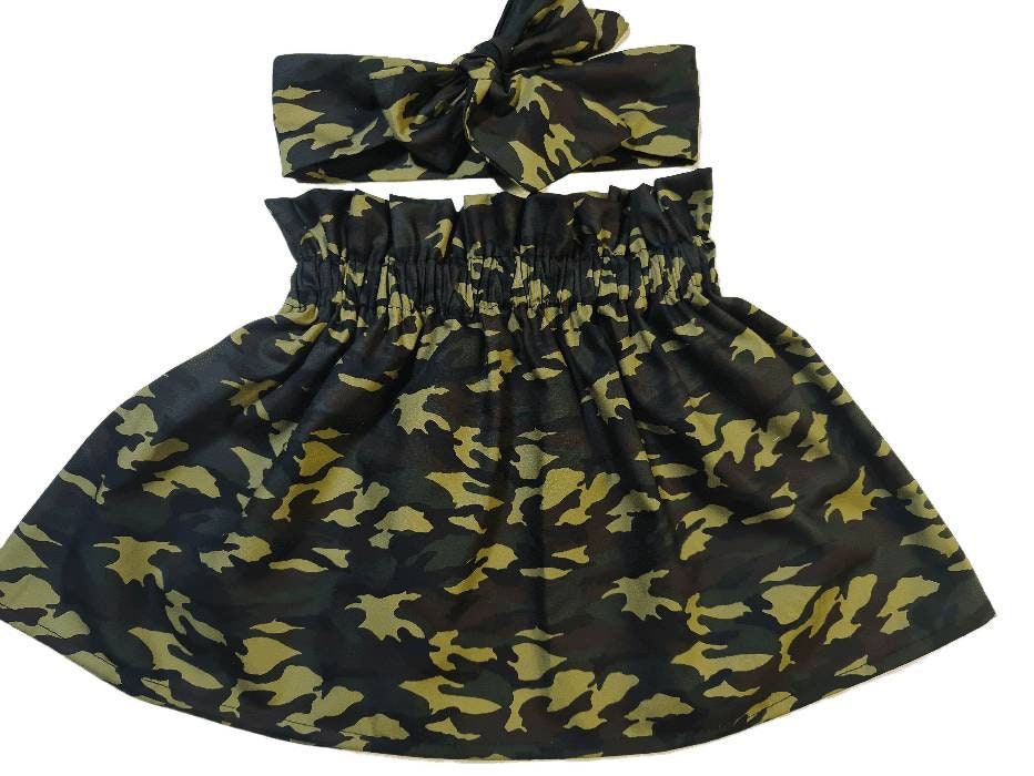 Baby's Skirt and Headwrap Cute Baby Set Army Camouflage Print Girls Clothes NEW