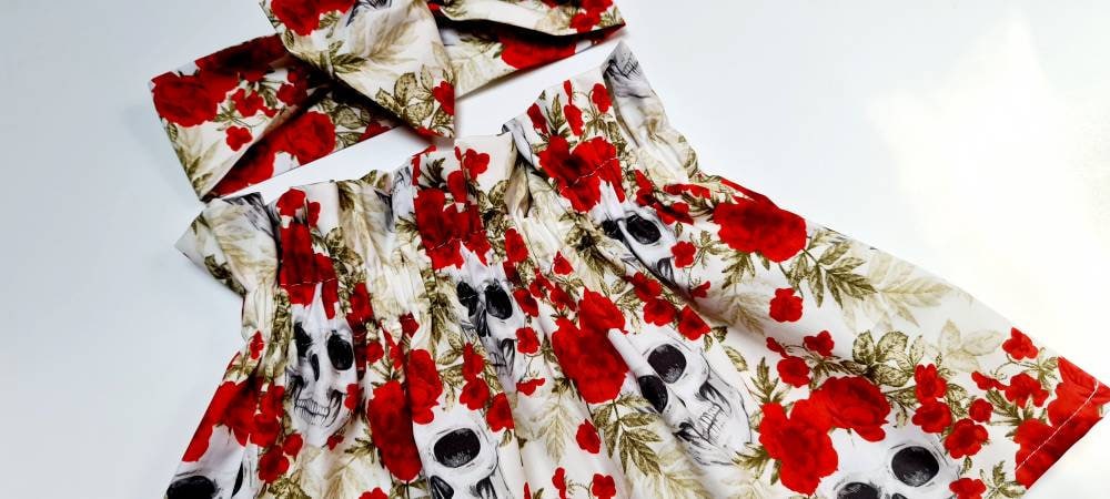 Baby's Rose & Hubble Skulls and Roses Skirt and Headwrap Cute Baby Set Skull Print Baby Girls Clothes NEW