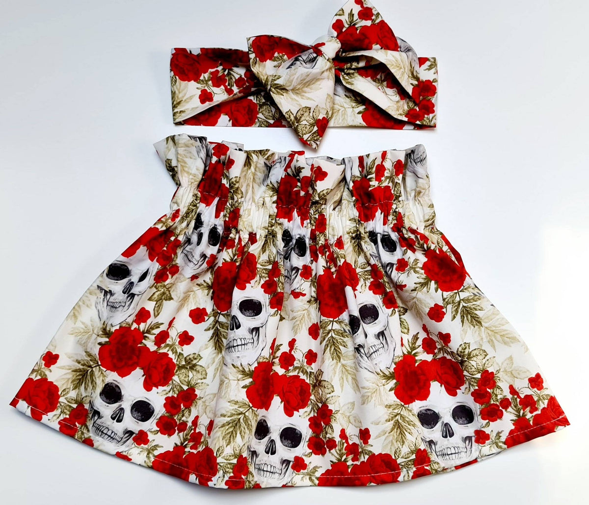 Baby's Rose & Hubble Skulls and Roses Skirt and Headwrap Cute Baby Set Skull Print Baby Girls Clothes NEW