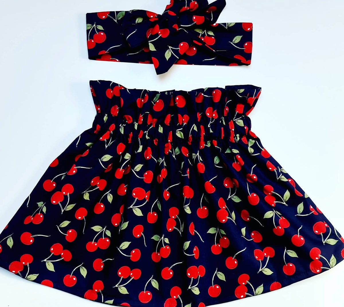 Girls Rose & Hubble Navy Blue and Red Cherry Print Skirt and Headwrap Set Girls Clothes NEW