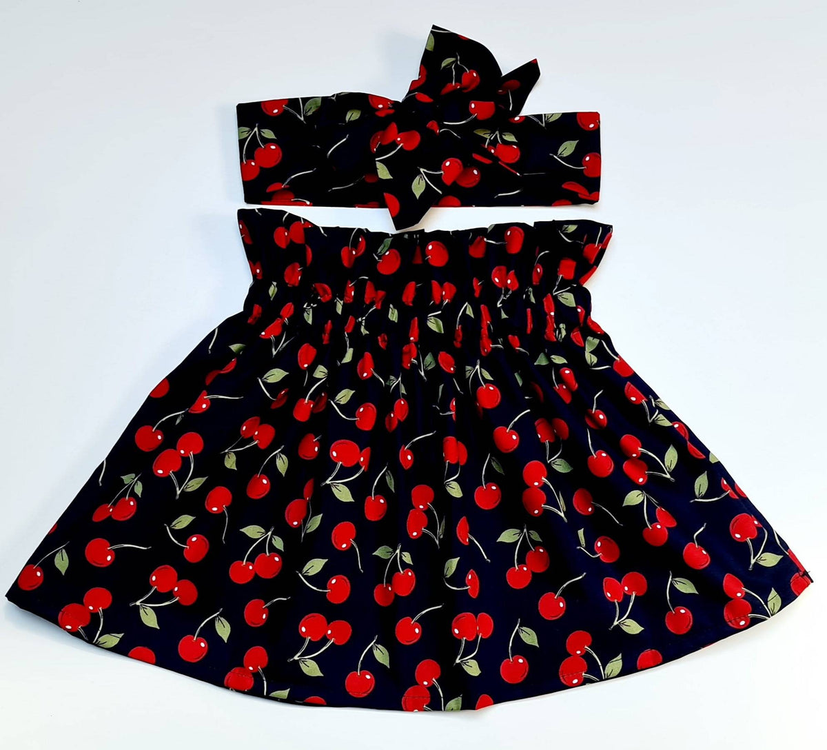 Girls Rose & Hubble Navy Blue and Red Cherry Print Skirt and Headwrap Set Girls Clothes NEW