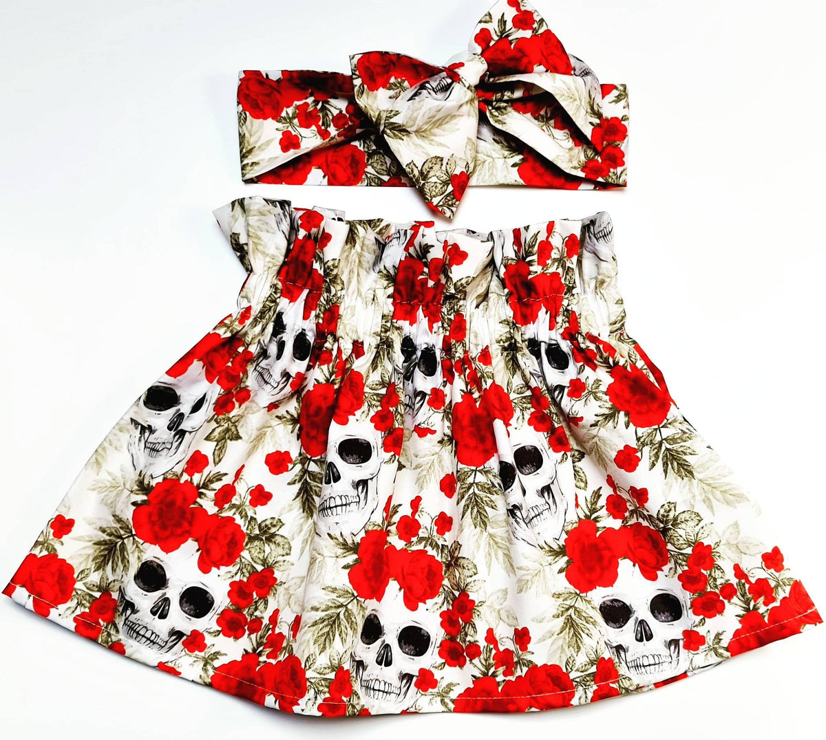 Baby's Rose & Hubble Skulls and Roses Skirt and Headwrap Cute Baby Set Skull Print Baby Girls Clothes NEW