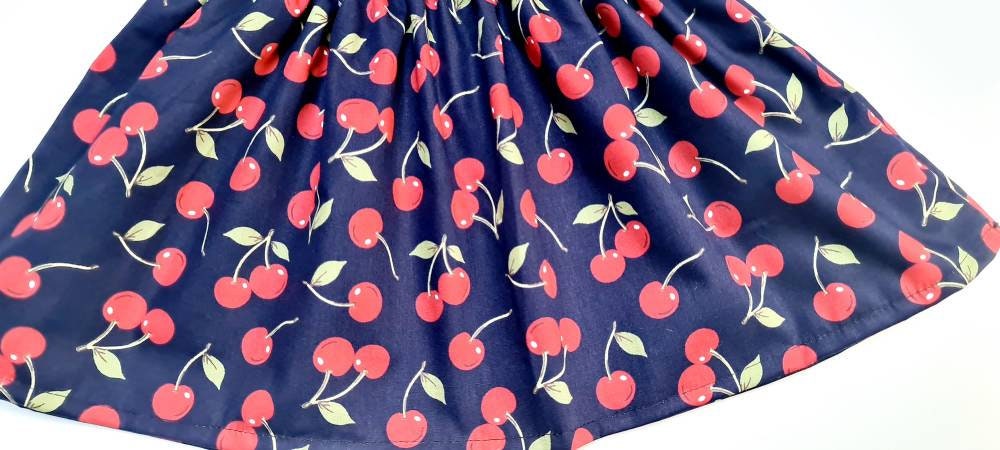 Girls Rose & Hubble Navy Blue and Red Cherry Print Skirt and Headwrap Set Girls Clothes NEW
