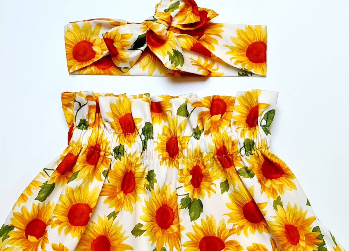 Baby's Rose & Hubble Sun Flowers Print Skirt and Headwrap Cute Baby Set Baby Girls Clothes NEW