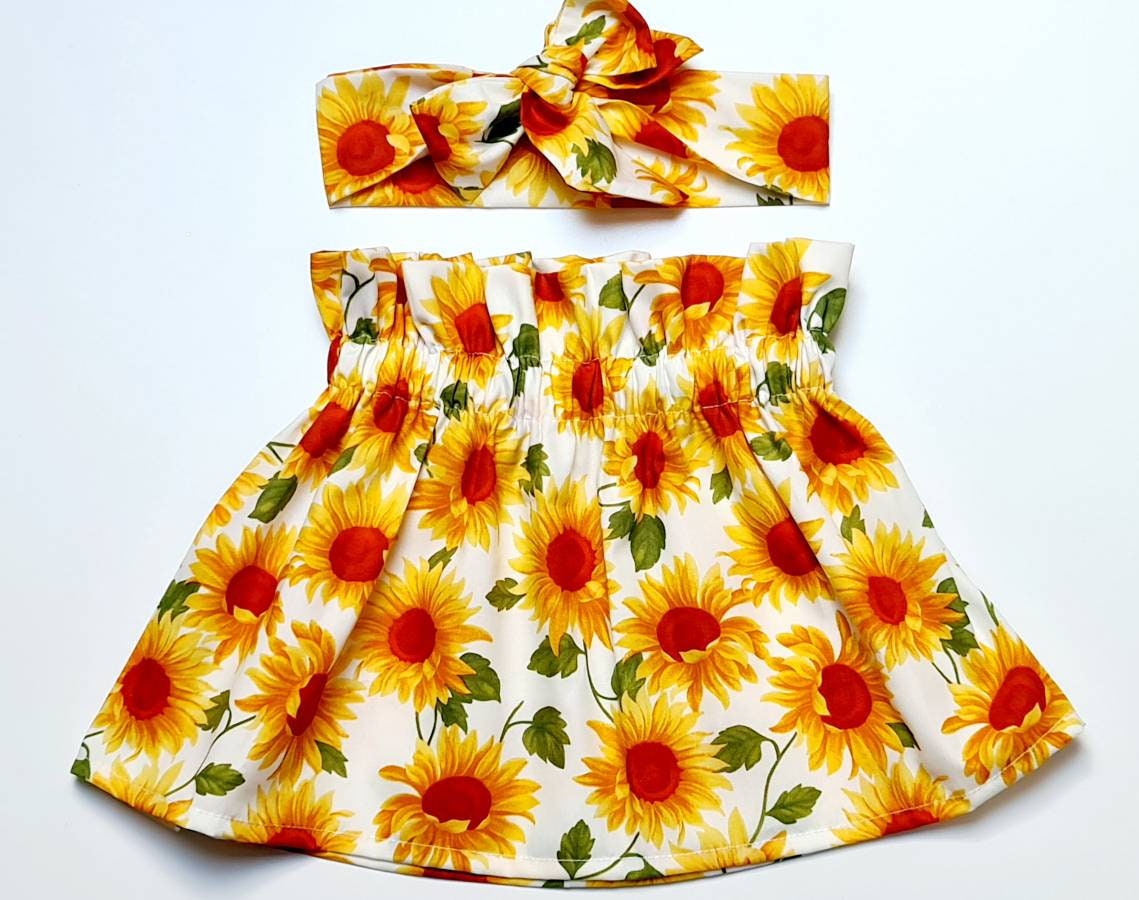 Baby's Rose & Hubble Sun Flowers Print Skirt and Headwrap Cute Baby Set Baby Girls Clothes NEW