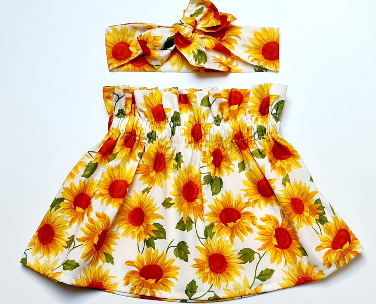 Baby's Rose & Hubble Sun Flowers Print Skirt and Headwrap Cute Baby Set Baby Girls Clothes NEW