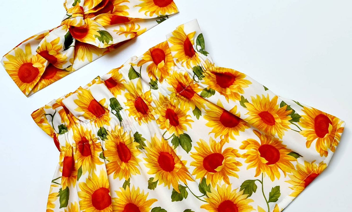 Baby's Rose & Hubble Sun Flowers Print Skirt and Headwrap Cute Baby Set Baby Girls Clothes NEW