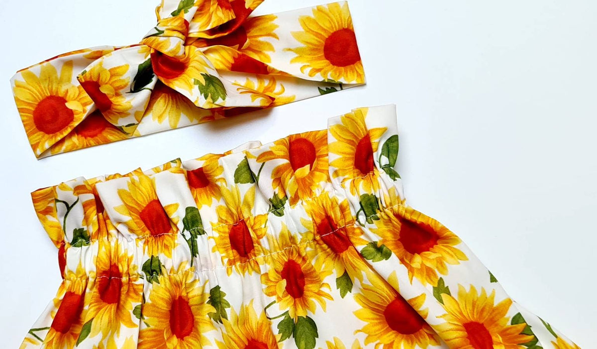 Baby's Rose & Hubble Sun Flowers Print Skirt and Headwrap Cute Baby Set Baby Girls Clothes NEW
