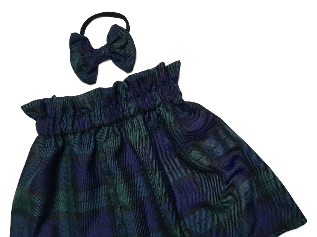 Black Watch Tartan Print Children's Skirt and Bow Set