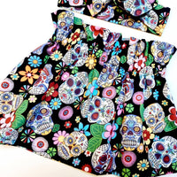 Black Skull High Waisted Girls' Skirt & Headwrap Set image 3