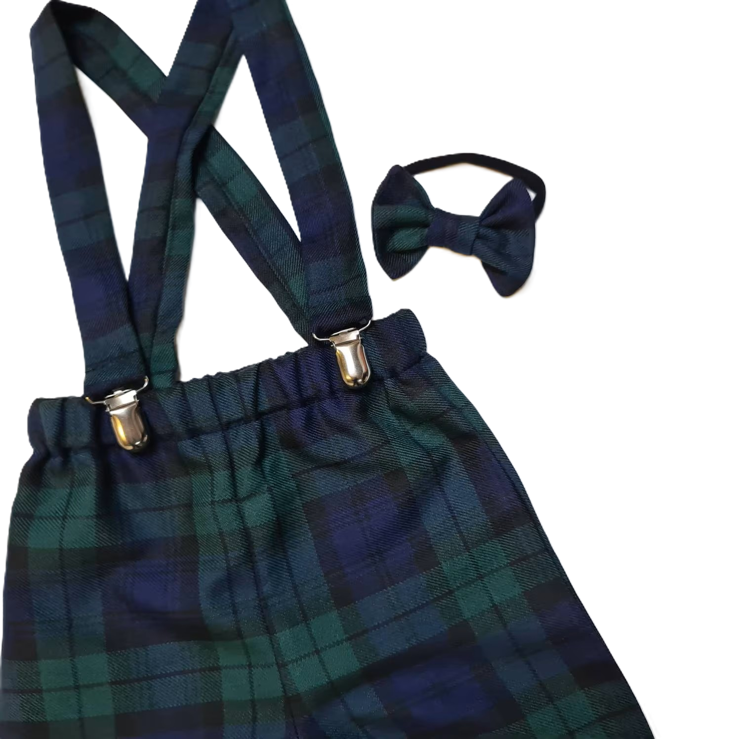 Black Watch Tartan Print Trousers Pants Trews with Braces and Bow