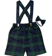 Black Watch Tartan Print Shorts with Braces and Dickie Bow Set Baby Boys Wedding Outfit image 2
