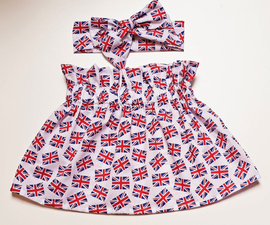 Union Jack Skirt and Headwrap Cute Baby Set Baby Girls Clothes NEW