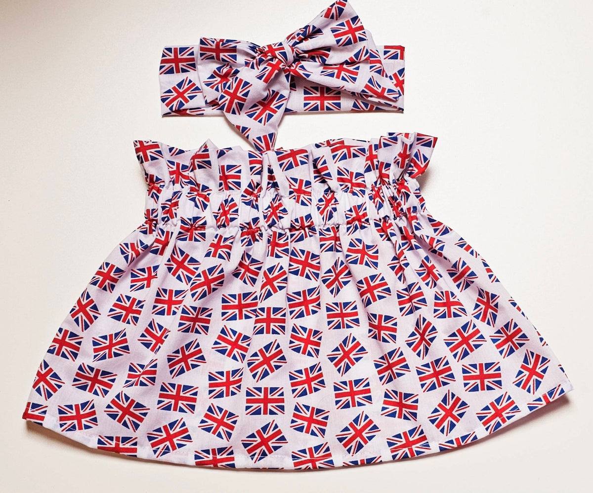 Union Jack Skirt and Headwrap Cute Baby Set Baby Girls Clothes NEW