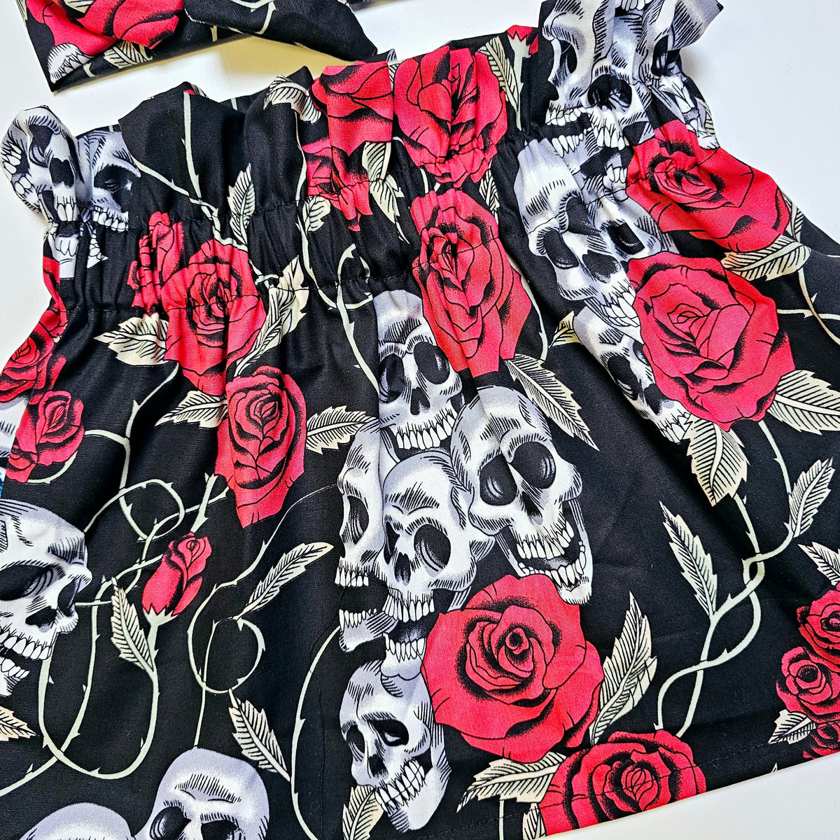 Baby's Rose & Hubble Skulls Skirt and Headwrap Cute Baby Set Skull Print Baby Girls Clothes