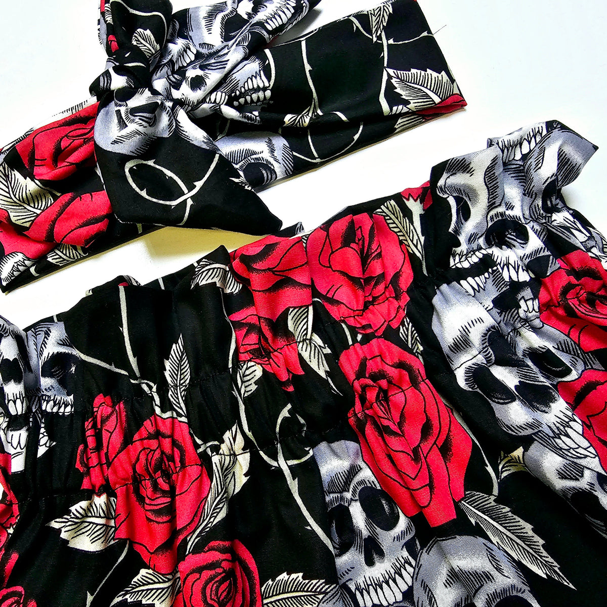 Baby's Rose & Hubble Skulls Skirt and Headwrap Cute Baby Set Skull Print Baby Girls Clothes