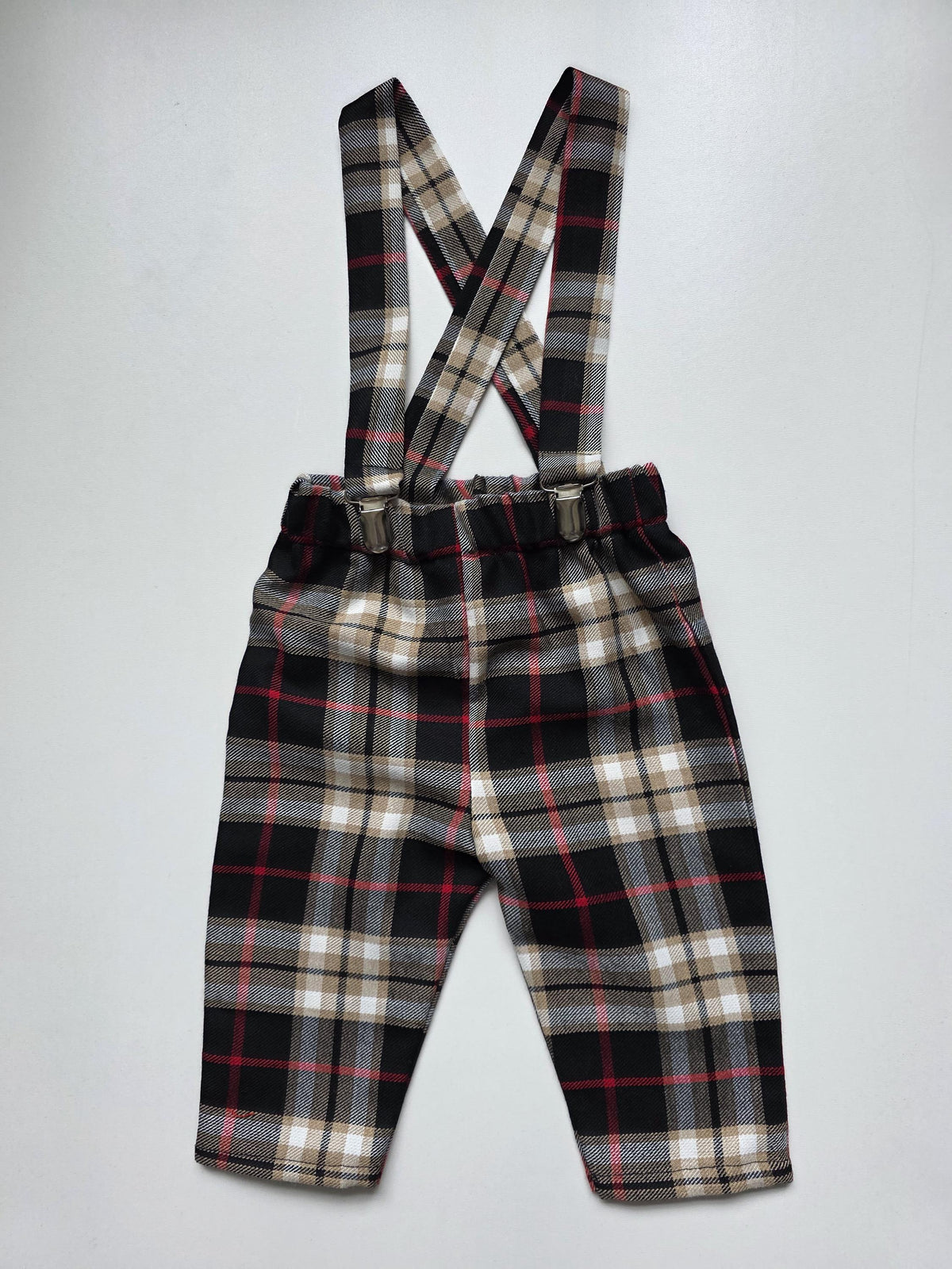 Tartan Print Trousers Pants Trews with Braces Cute Baby Set Baby kids Clothes NEW