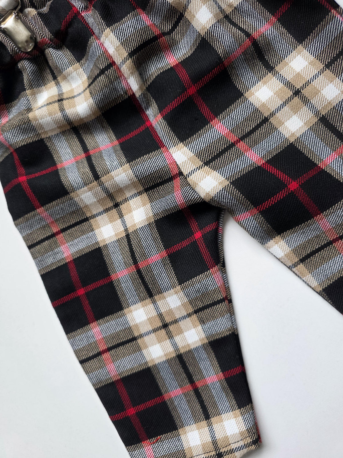 Tartan Print Trousers Pants Trews with Braces Cute Baby Set Baby kids Clothes NEW